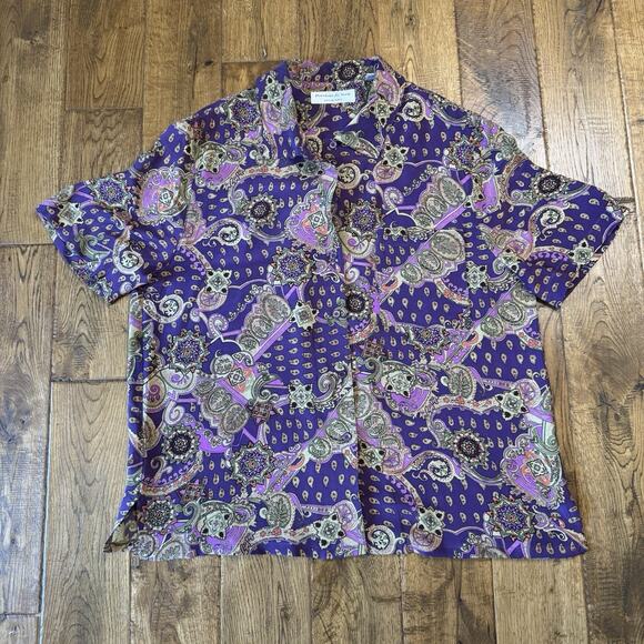 VINTAGE Preston & York 100% Silk Button Up Paisley Blouse and Trouser Set Sz 16 - Picture 2 of 11